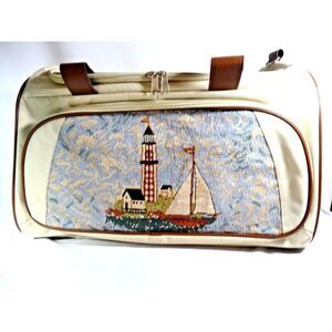 Lighthouse Tapestry Canvas Luggage Tote Zippered Travel Overnight PVC Handles